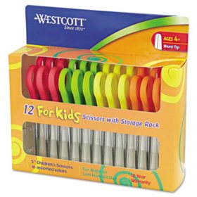 Westcott Kids Scissors, 5" Blunt, Assorted, 12/Pack