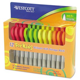 Westcott Kids Scissors, 5" Pointed, Assorted, 12/Pack