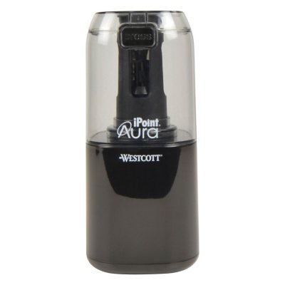 Westcott iPoint Aura Electric Pencil Sharpener, with Manual Sharpener & Erasers, Black