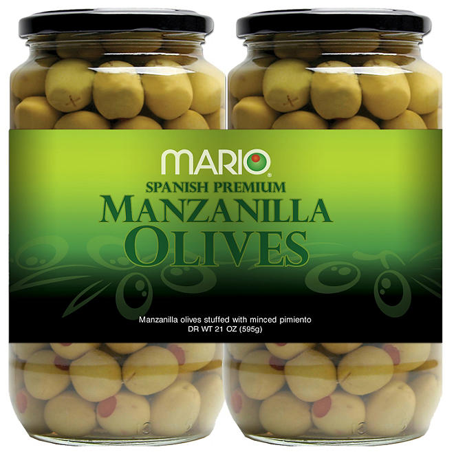Mario Spanish Premium Manzanilla Olives 21 oz. jars, 2 ct.