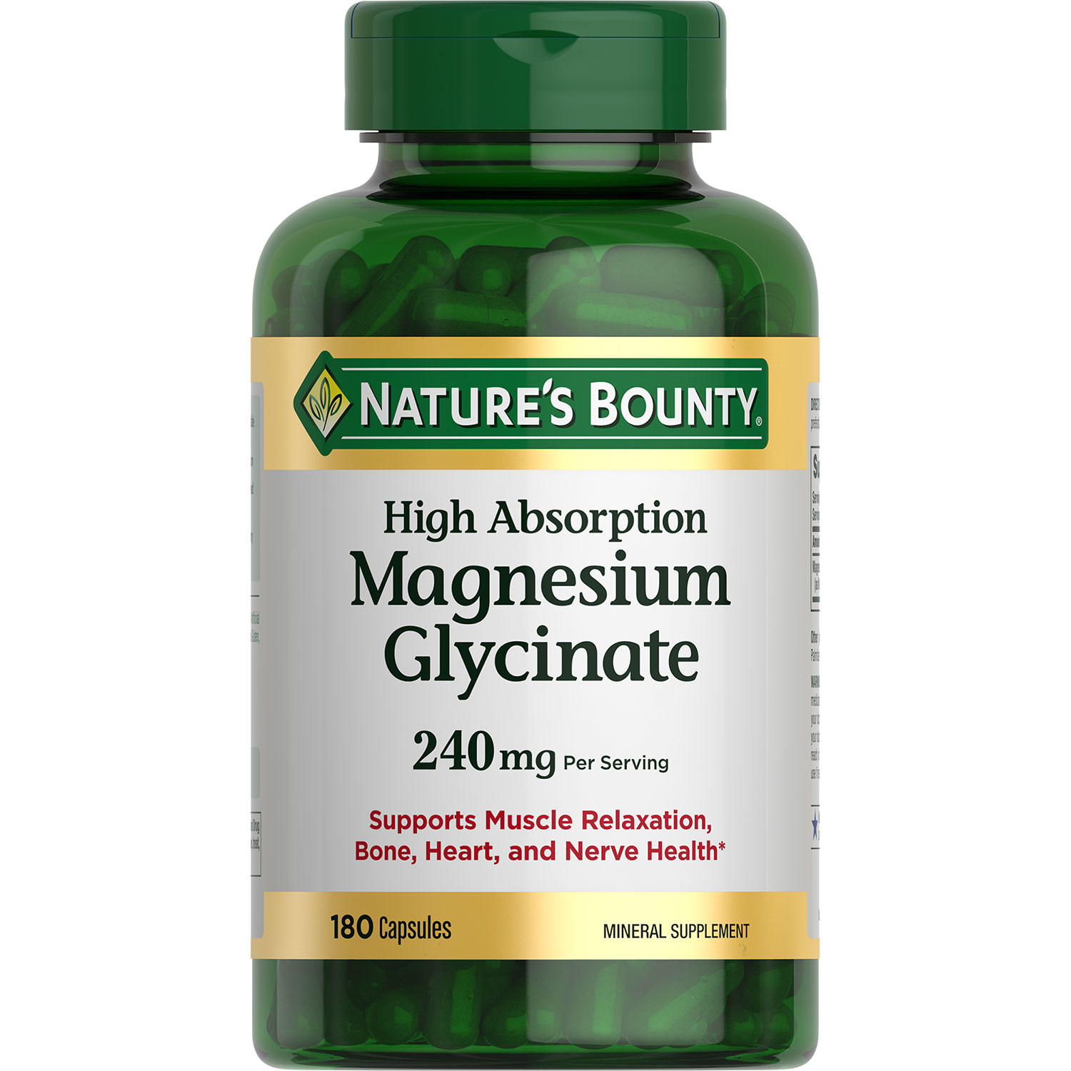 Nature's Bounty Magnesium Glycinate 240mg Supplement Capsules (180 ct.)