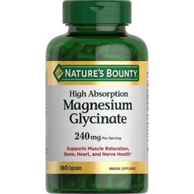 Nature's Bounty Magnesium Glycinate Capsules, 240 mg 180 ct.