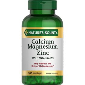 Nature's Bounty Calcium, Magnesium, Zinc Coated Caplets, 300 ct.