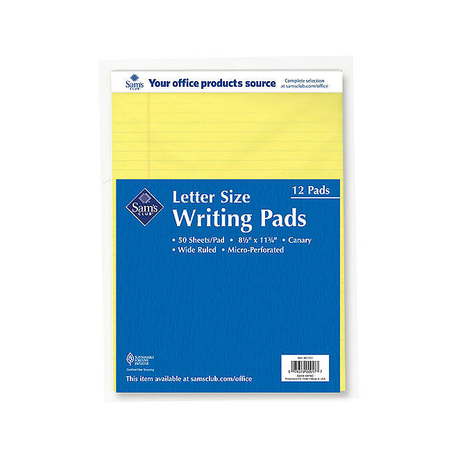 Sam&#39;s Club Letter Size Writing Pads - Yellow - 12 Pack