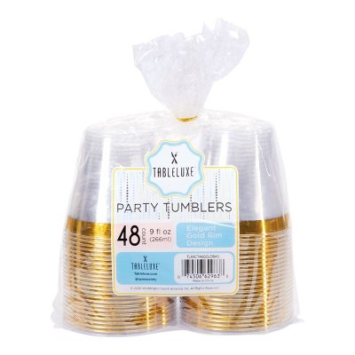 Tableluxe Premium Gold Rimmed Clear Plastic Tumbler, 9 fl. oz, 48ct