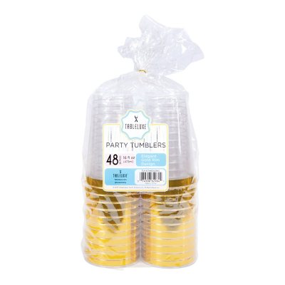 Tableluxe Premium Disposable Gold Rimmed Clear Plastic Tumbler, 16 fl. oz., 48 ct.
