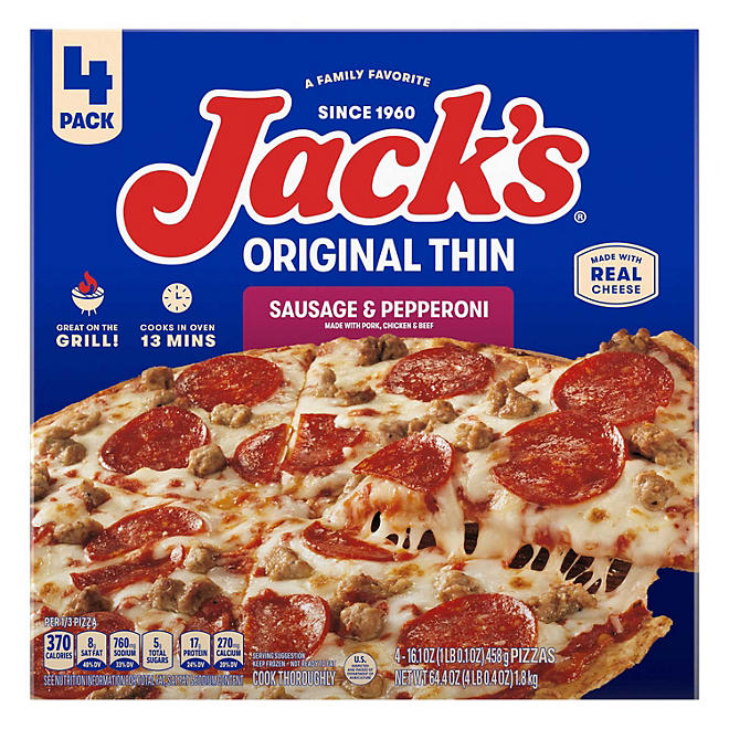 Jack's Original Thin Sausage Pepperoni Frozen Pizza 4 pk.