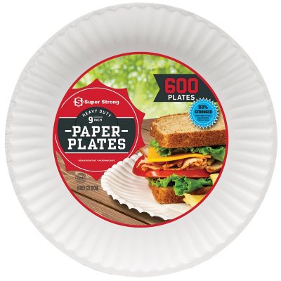 APPROVED VENDOR Disposable Paper Plate: White, Heavy-Wt, 9 in Disposable  Plate Size, 600 PK