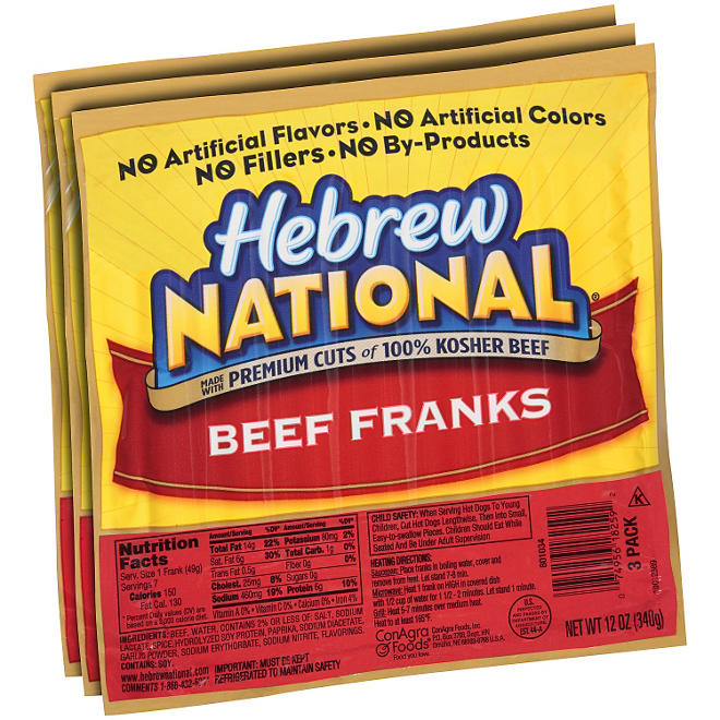 Hebrew National Beef Franks 12 oz., 3 ct.