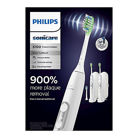 Philips Sonicare ProtectiveClean 6100 Whitening Electric Rechargeable Toothbrush, White (2 pk.)
