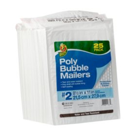 Duck Brand #2 Poly Bubble Mailer - White, 25 pk, 8.5" x 11"