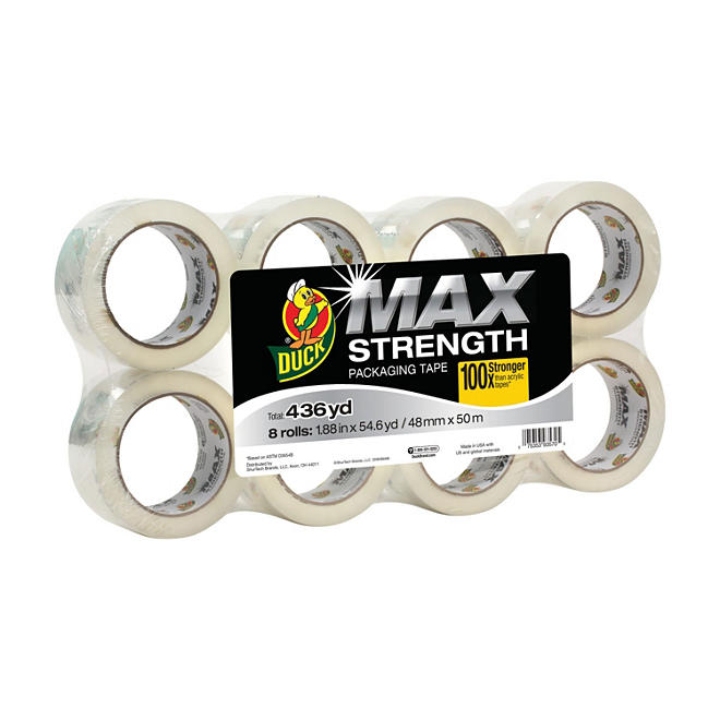 Duck® MAX Strength Packaging Tape - Clear, 8 pk, 1.88 in. x 54.6 yd.