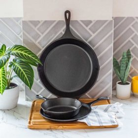 Lodge Cast Iron 3-Piece Cookware Set, Includes 8" Skillet, 10.5" Griddle, 13.25" Skillet