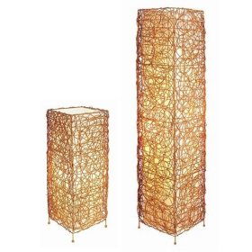 Rattan Contemporary Floor and Table Lamp Set