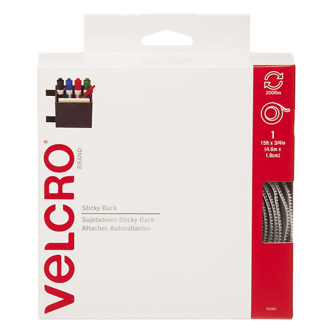 Velcro - Sticky-Back Hook and Loop Fastener Tape with Dispenser, 3/4 x 15 ft. Roll - White