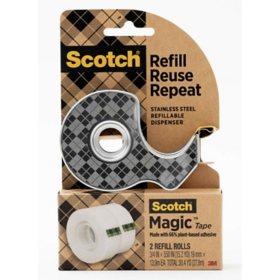 Scotch Stainless Steel Refillable Dispenser and Scotch Magic Tape with 66% Plant Based Adhesive, 0.75" x 550"