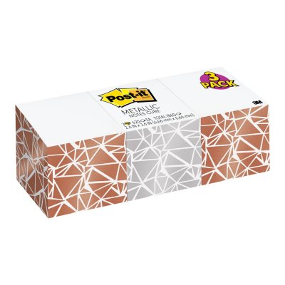 Post-it Notes Cube, 2.6 x 2.6, White with Metallic Geometric Print, 3  Cubes, 1,860 Total Sheets - Sam's Club