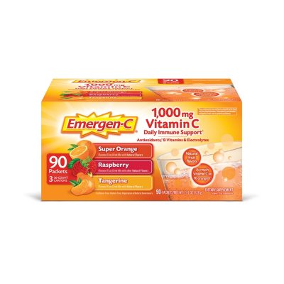 Emergen C Variety Pack Dietary Supplement Drink Mix With 1000mg Vitamin C 3 Flavors 90 Ct 32 Oz Pks Sam S Club