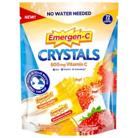 Emergen-C Crystals On-The-Go Vitamin C Immune Support, 500 mg, Orange & Strawberry 72 ct.