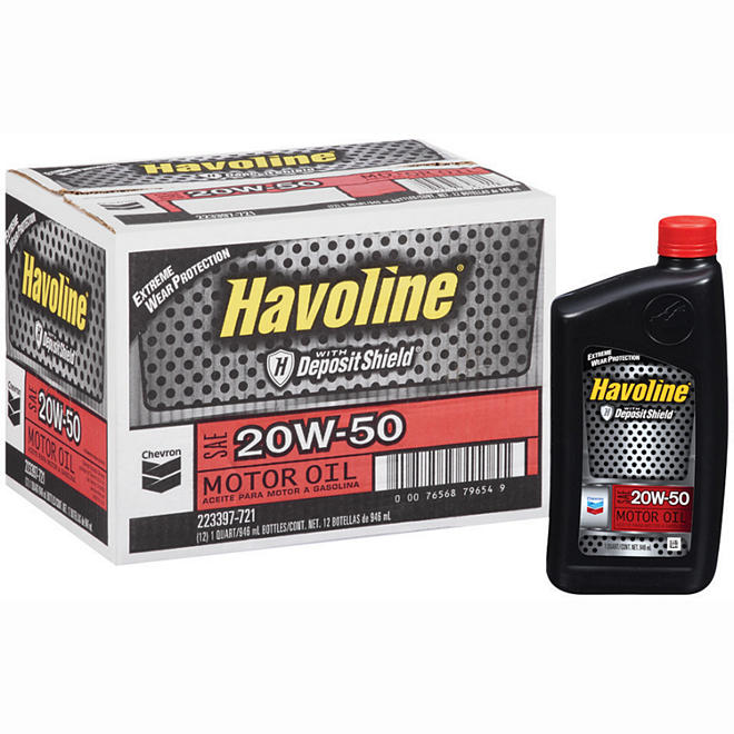 Chevron Havoline w/Deposit Shield 20w50 Motor Oil - 1 Quart Bottles - 12 pk.