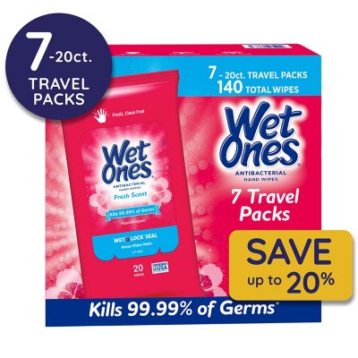 Wet Ones Antibacterial Hand Wipes Fresh Scent Individually Wrapped Single -  24 Count (Pack of 6) 