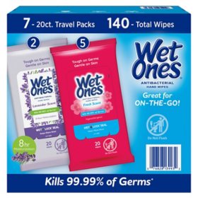 Wet Ones Antibacterial Hand Wipes, Fresh Scent/Lavender, 20 ct., 7 pk.