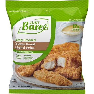 Just Bare Lightly Breaded Chicken Strips, Frozen (3 lbs.) - Sam's Club