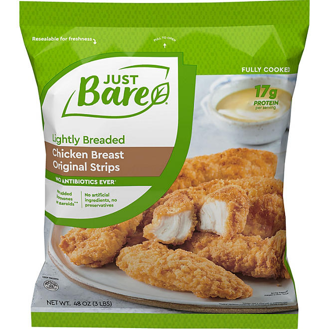 Just Bare Lightly Breaded Chicken Strips, Frozen 3 lbs.