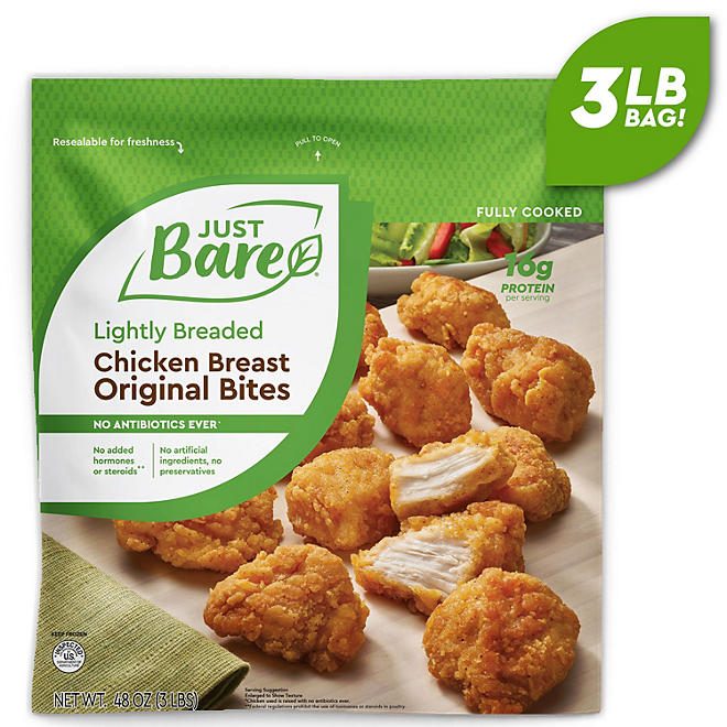 Just Bare Lightly Breaded Chicken Bites, Frozen, 3 lbs.
