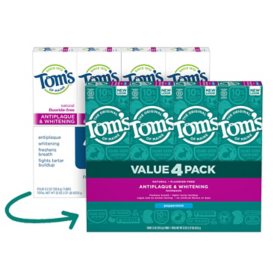 Tom's of Maine Fluoride-Free Antiplaque & Whitening Toothpaste, Peppermint, 5.5 oz., 4 pk.