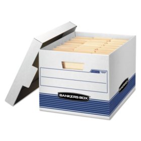 Bankers Box Med-Duty Storage Boxes with Locking Lid, White/Blue (Letter/Legal, 12/Carton)