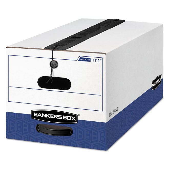 Bankers Box LIBERTY Plus Storage Box with String/Button Closure, White/Blue (Letter, 12/Carton)