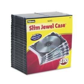 Fellowes - Slim Jewel Case, Clear/Black -  100/Pack