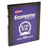 Avery Economy View Binder with Round Rings , 3 Rings, 0.5" Capacity, 11 x 8.5, Black