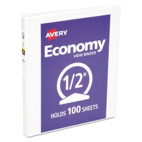 Avery Economy View Binder with Round Rings , 3 Rings, 11 x 8.5, White, Select Size
