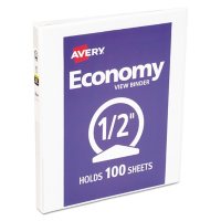 Avery Economy View Binder with Round Rings , 3 Rings, 0.5" Capacity, 11 x 8.5, White