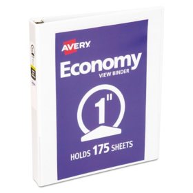 Avery Economy View Binder with Round Rings , 3 Rings, 11 x 8.5, White, Select Size