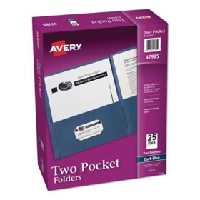 Avery Two-Pocket Folder, 40-Sheet Capacity, Dark Blue, 25/Box