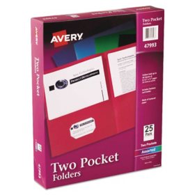 Avery Two-Pocket Folder, 40-Sheet Capacity, Assorted Colors, 25/Box