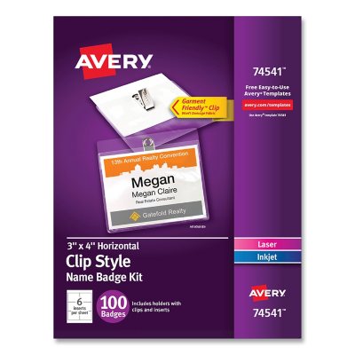 Avery Clip-Style Name Badge Holder with Laser/Inkjet Insert, Top