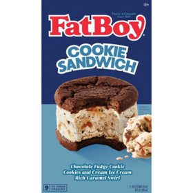 FatBoy Caramel Cookies 'N Cream Cookie Sandwiches, Frozen, 9 ct.