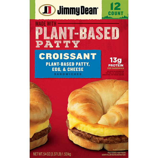 Jimmy Dean® Plant-Based Patty, Egg and Cheese Croissant, Frozen (54 oz., 12 ct.)