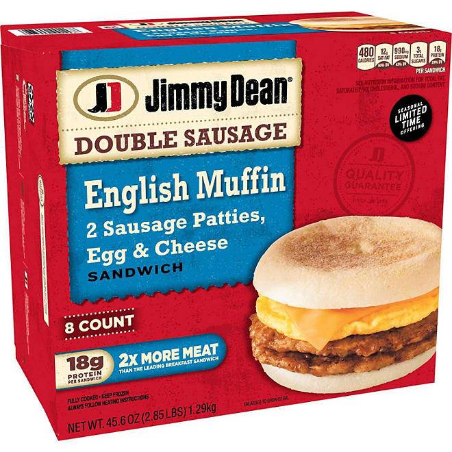 Jimmy Dean Double Sausage English Muffin Breakfast Sandwiches, Frozen (8 ct.)