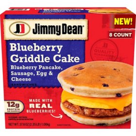 Jimmy Dean Blueberry Griddle Cake Breakfast Sandwiches with Sausage, Egg and Cheese, Frozen (37.6 oz., 8 ct.)