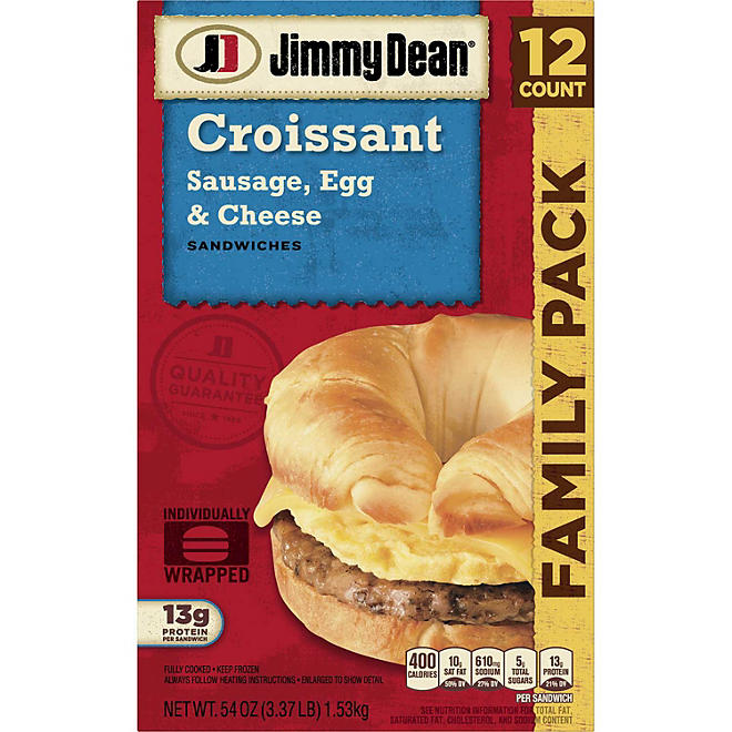 Jimmy Dean Sausage, Egg and Cheese Croissant Sandwiches, Frozen (12 ct.)