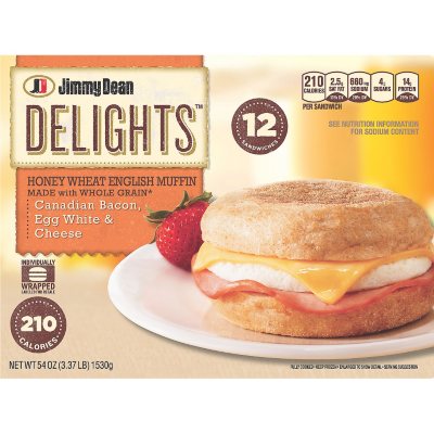 Jimmy Dean Delights Canadian Bacon Egg White & Cheese English Muffin  Sandwiches - 54 oz. - Sam's Club