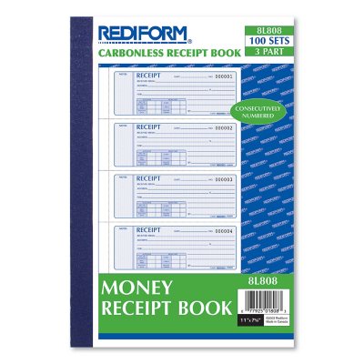 Rediform Money Receipt Book, 7 x 2 3/4, Carbonless