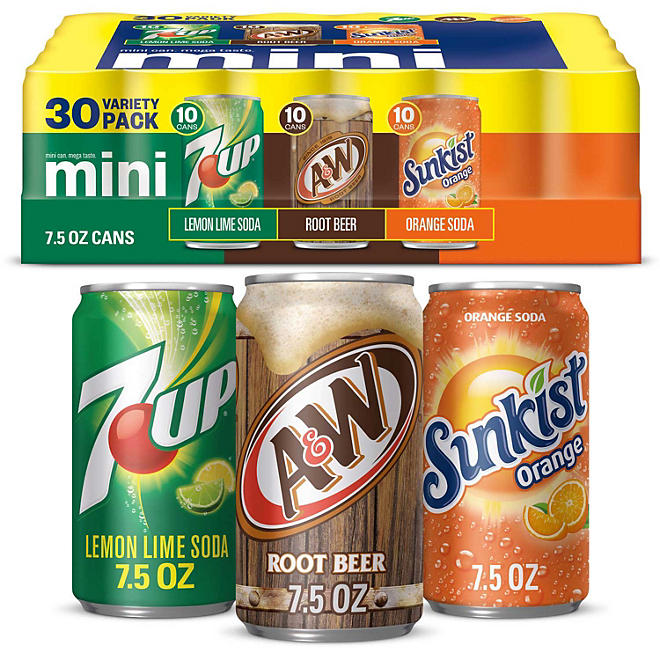 7UP, A&W Root Beer and Sunkist Variety Pack 7.5 fl. oz., 30 pk.