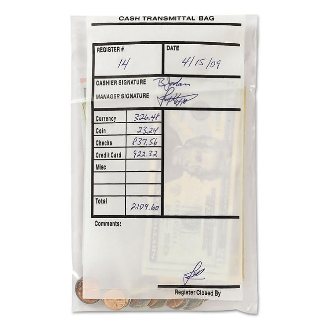 MMF Industries - Cash Transmittal Bags, Self-Sealing, 6 x 9, Clear -  100 Bags/Box