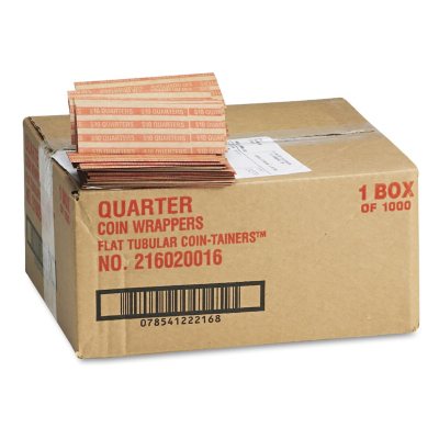 FREE SHIPPING!!! 2pk Coin-Tainer Pop-Open Paper Coin Wrappers Quarters 1,000 Ct 